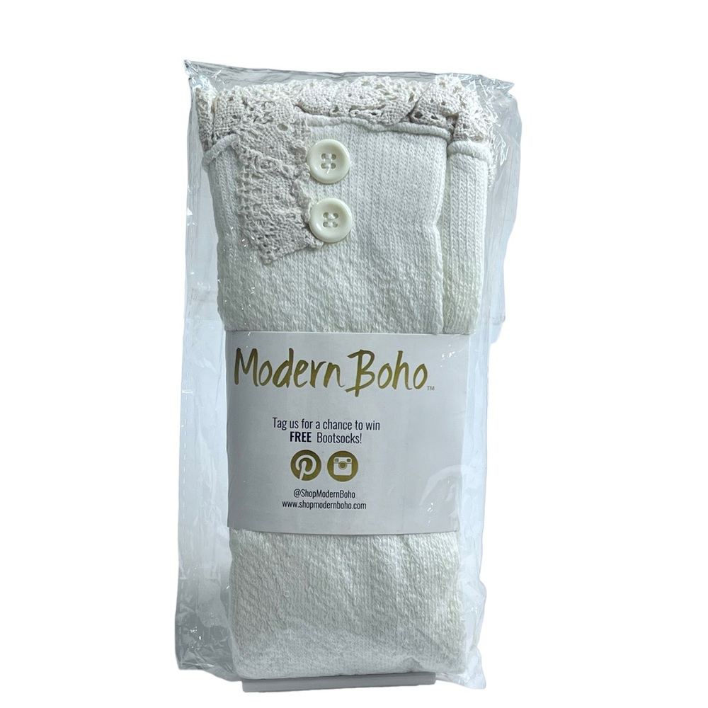 Modern Boho Button Crochet Ivory Socks NIP